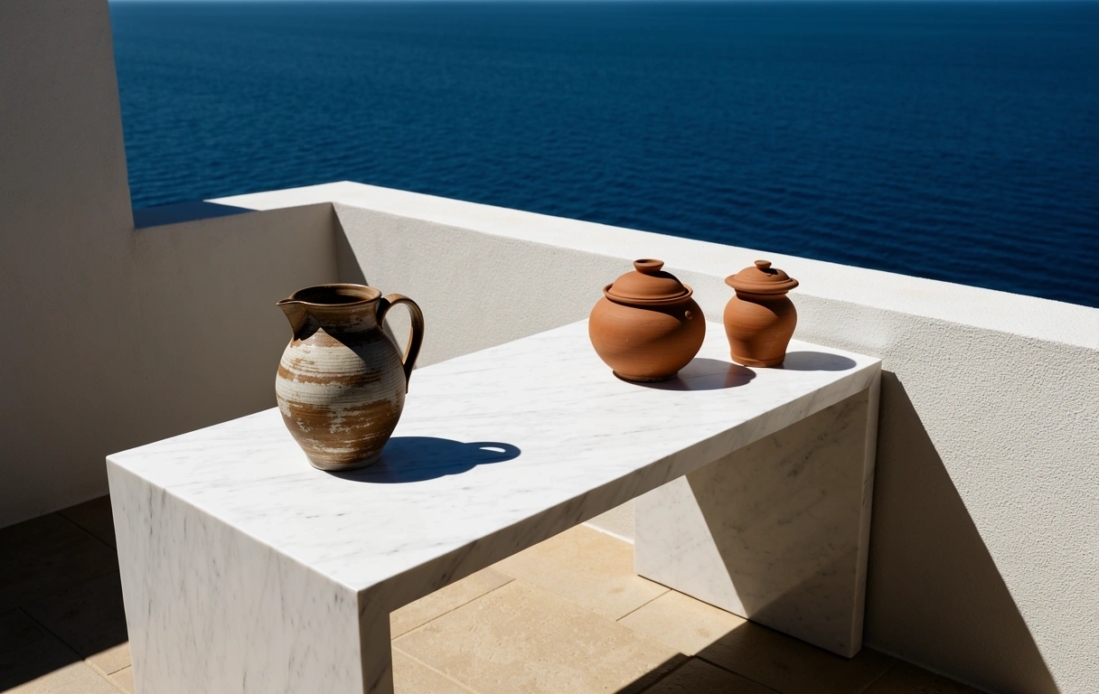 Aegean architecture under solar noon