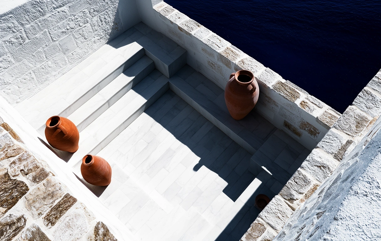 Sun-drenched Mediterranean architecture representing clarity and rhythm